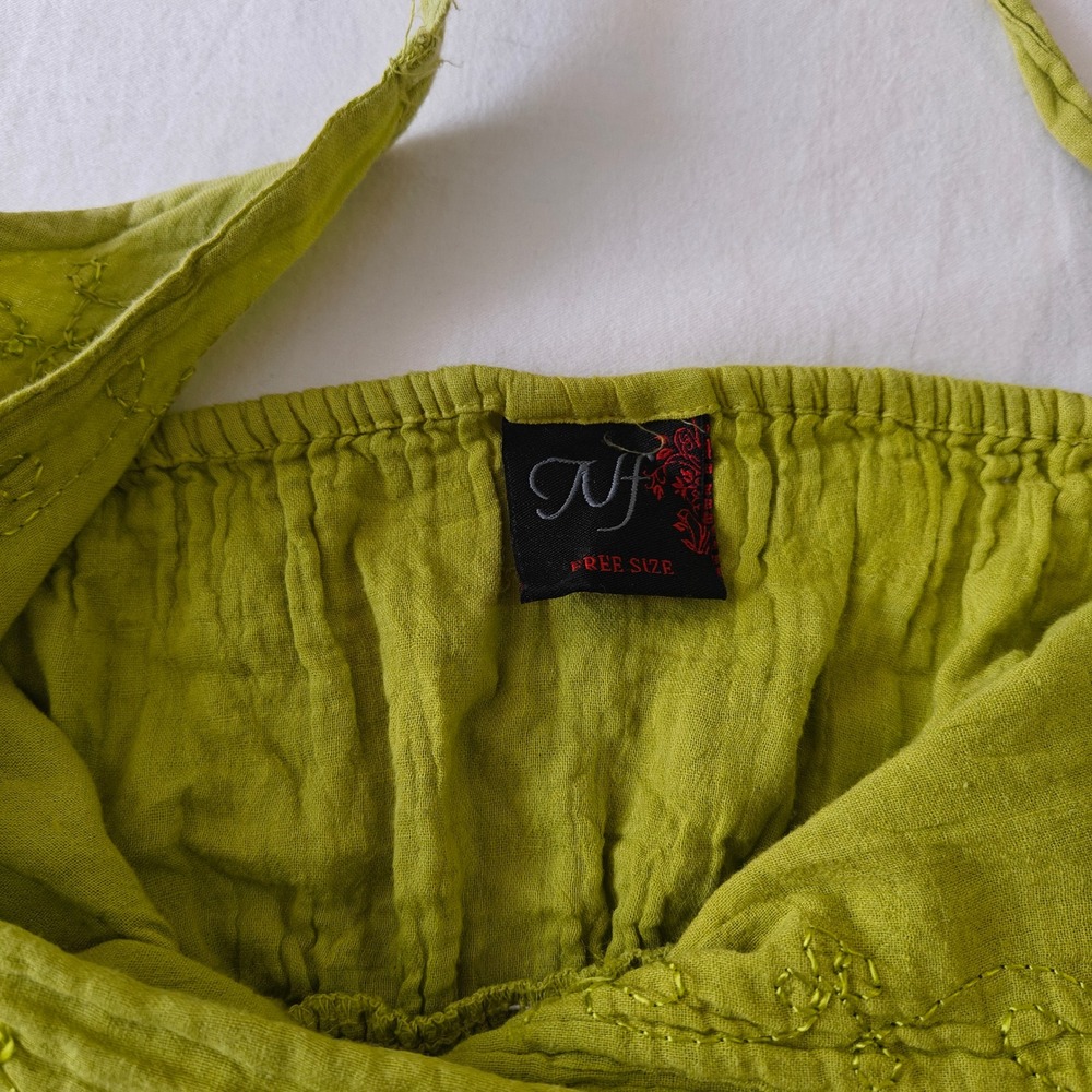 Lime Green Cotton Tie Dye Maxi Dress Boho Halter Smocked Waist One Size Colorful - Picture 7 of 8